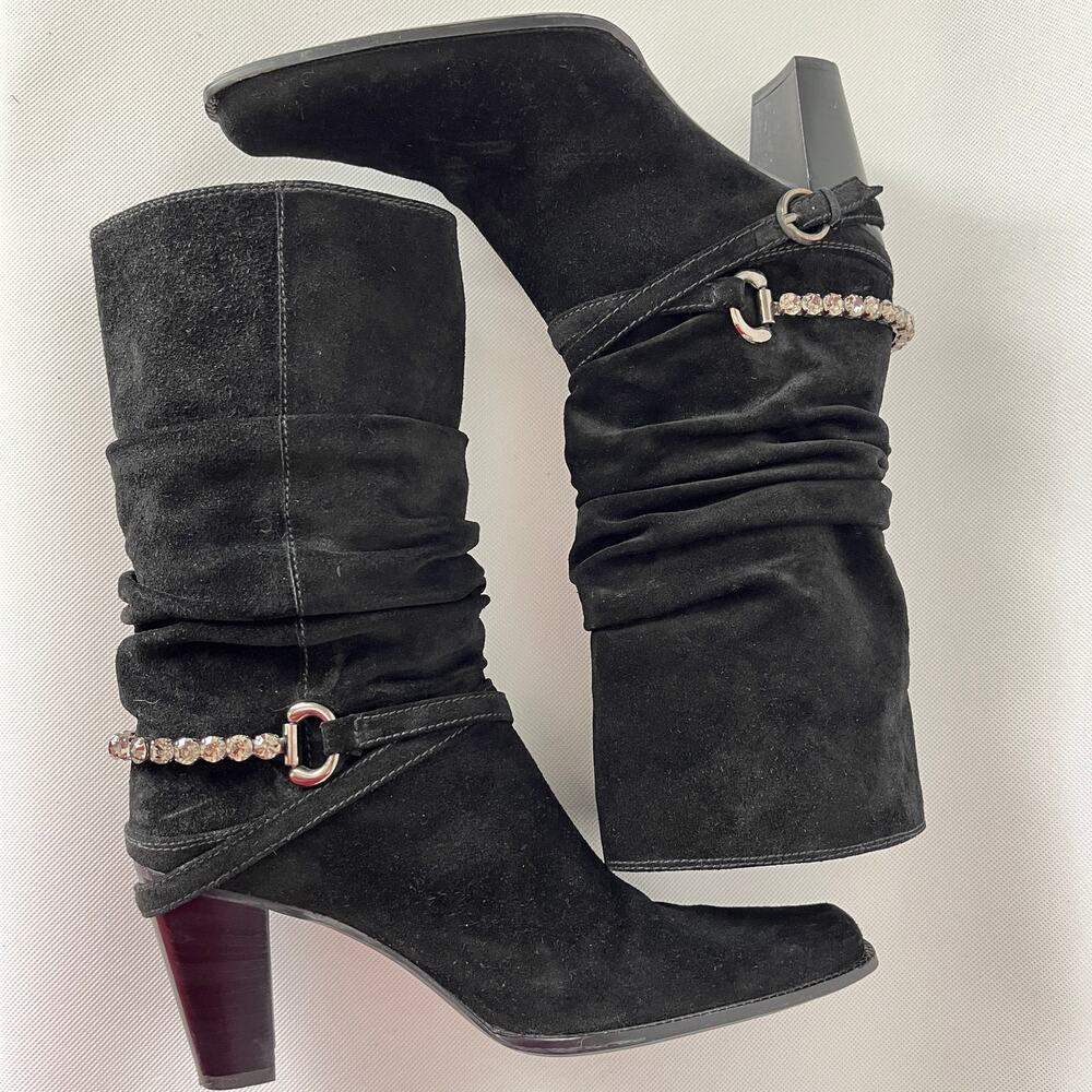 Stuart Weitzman Slouch Crystal Wrap Buckle Boots … - image 8